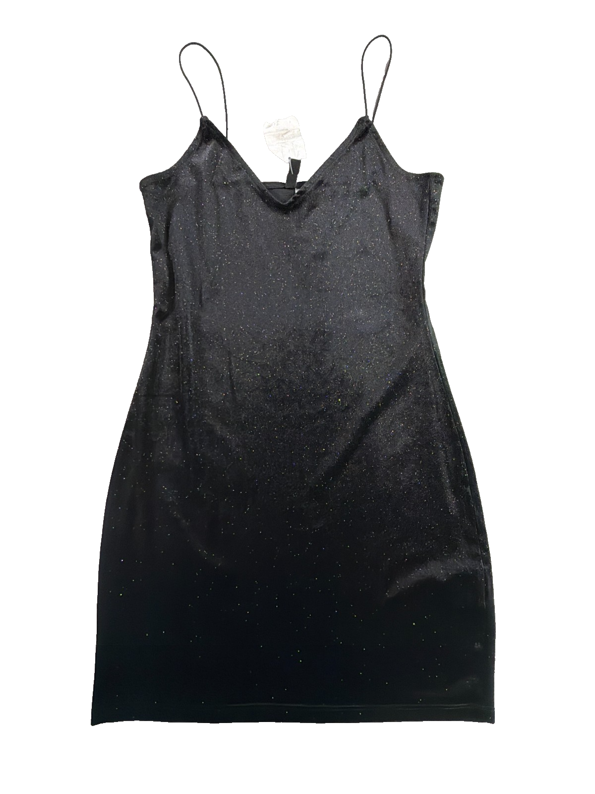 H&M Divided Black Glitter Shimmer Bodycon Mini Dress Spaghetti Strap NWT S