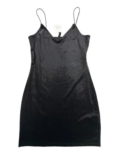 H&M Divided Black Glitter Shimmer Bodycon Mini Dress Spaghetti Strap NWT S