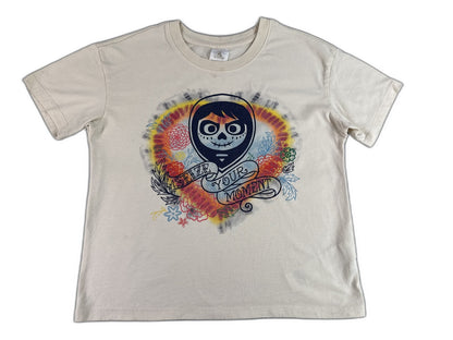 Disney Skull Dia de los Muertos Graphic Print Tee XS Beige Cotton Short Sleeve