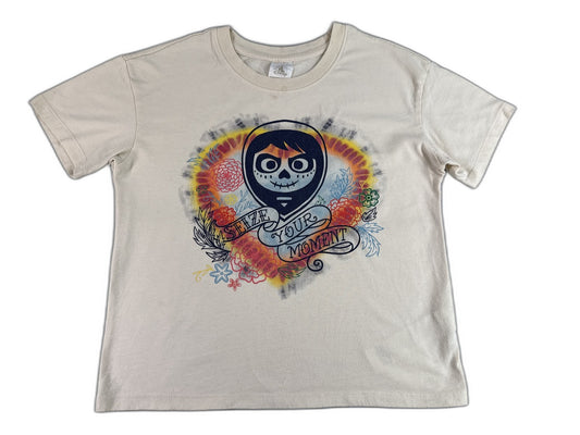 Disney Skull Dia de los Muertos Graphic Print Tee XS Beige Cotton Short Sleeve