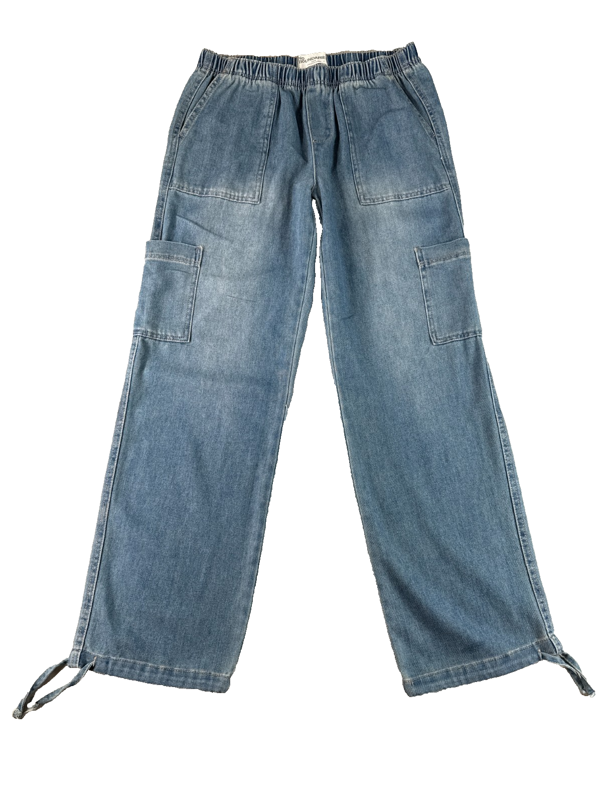 No Boundaries Cargo Jeans Womens S 4-6 Light Wash Wide Leg Drawstring Denim