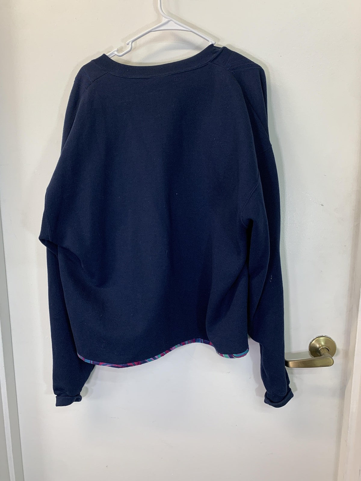 Lee Heavyweight Sweater Cardigan Womens Large Navy Multicolor Applique Handmade