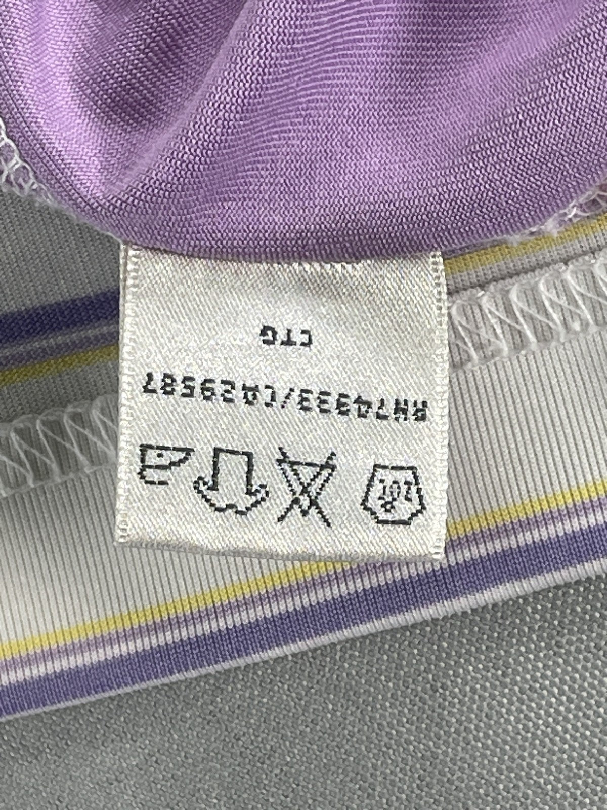 Monterey Club Polo Shirt Mens XL White Purple Striped Golf Palm Strikers CC Logo