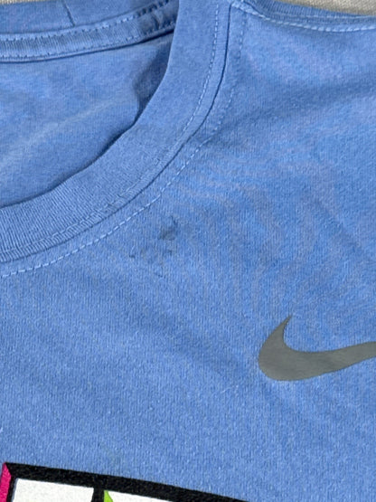 NIKE Cherif Zein Sports Tee M Blue Polyester Athletic Graphic Crewneck