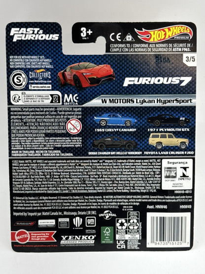 Hot Wheels Fast Furious W Motors Lykan HyperSport Diecast Toy Car 1:64 Red Metal