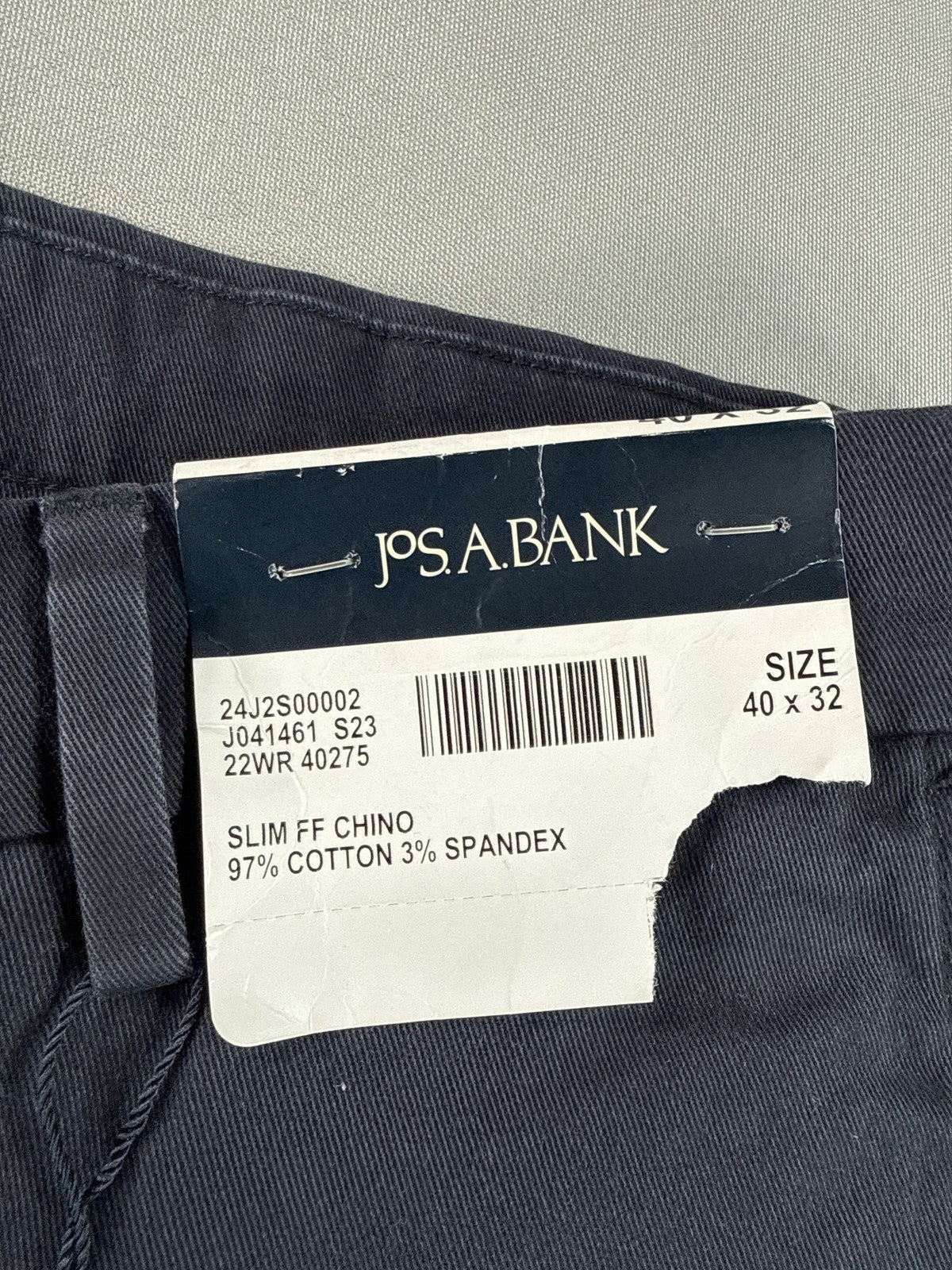 Jos. Bank 24J2S00002 Slim Fit Pants 40X32 Navy Cotton Spandex Stretch Chino