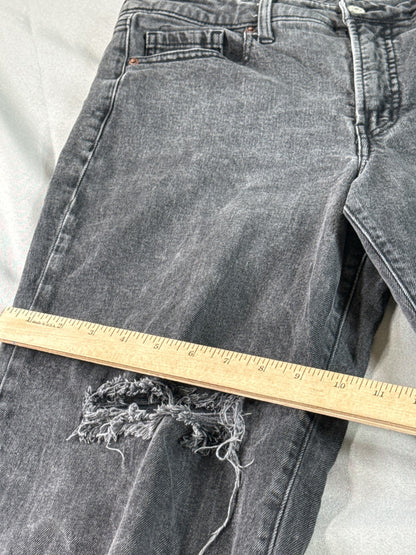 Old Navy O.G. Loose Black Gray Distressed Jeans Cropped Raw Hem Womens 10