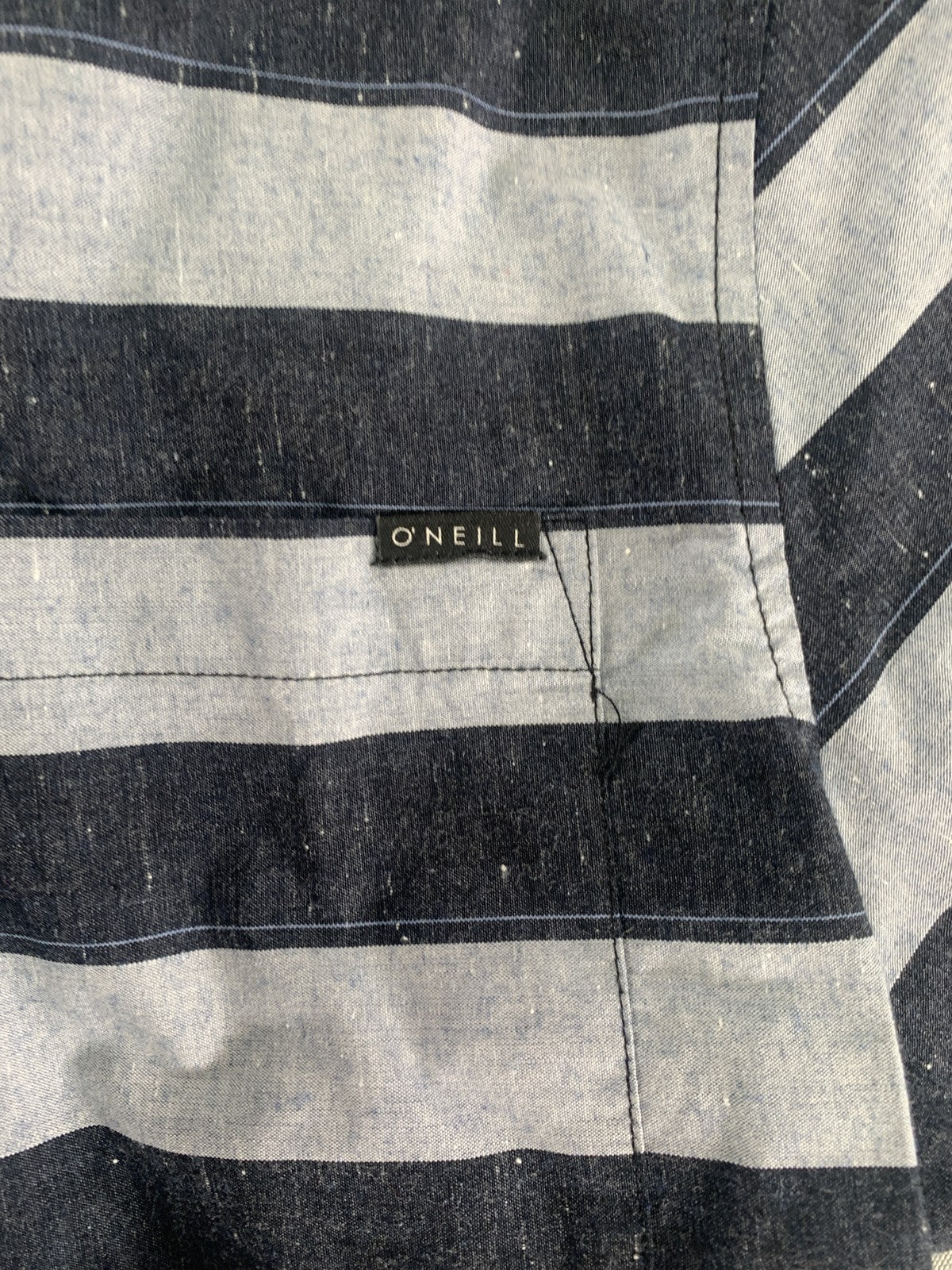 O'Neill Shirt Mens Medium Blue Gray Striped Button Up Short Sleeve Casual Summer