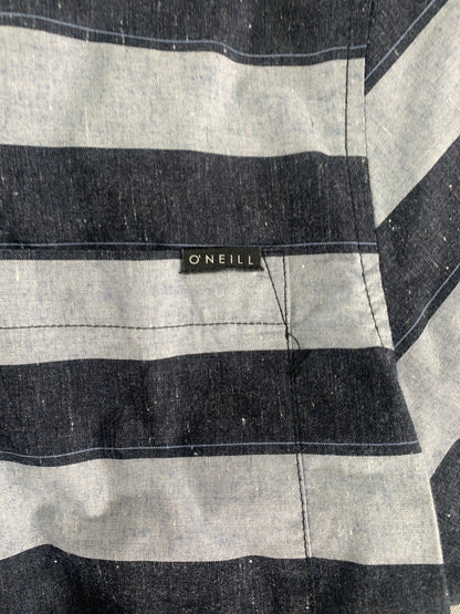 O'Neill Shirt Mens Medium Blue Gray Striped Button Up Short Sleeve Casual Summer
