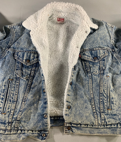Levi’s Acid Wash Sherpa Lined Trucker Jacket USA 70609-0219 Denim Type 3 80s L