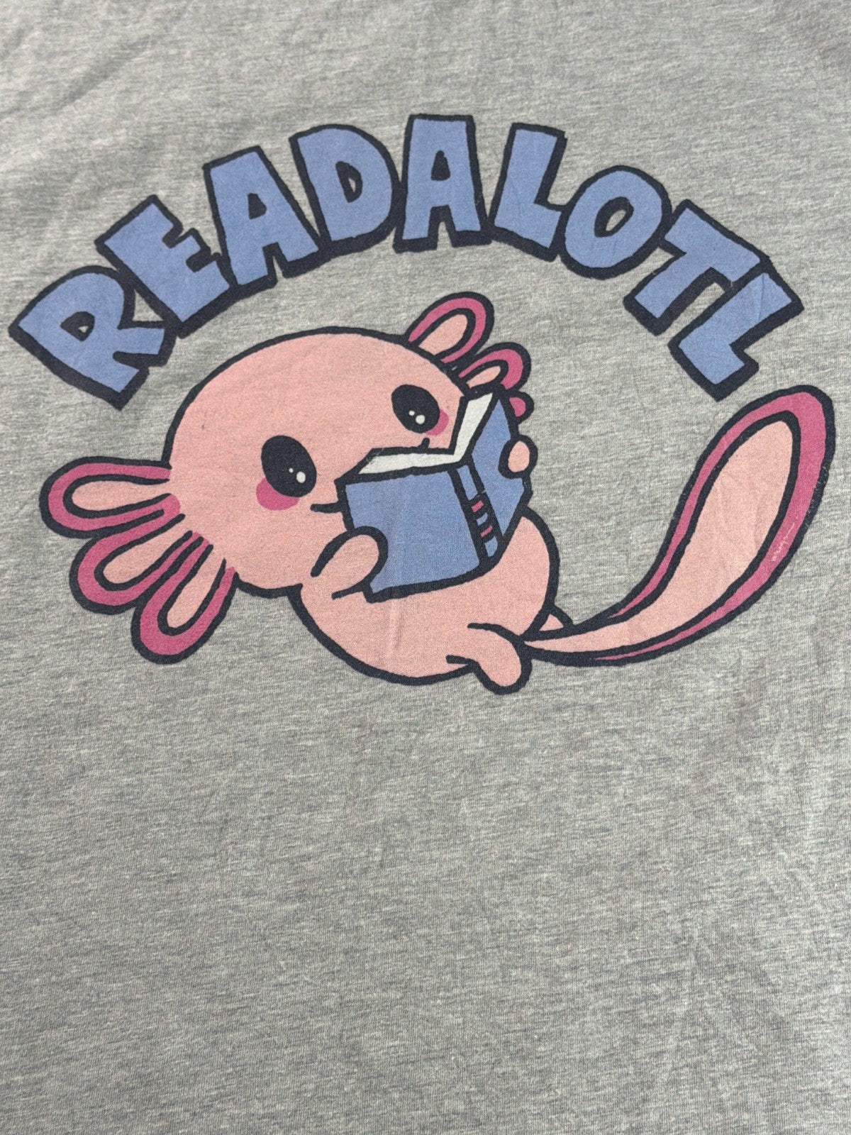 Readalotl Axolotl Reading Book Graphic Tee Womens 3XL Gray Port Company Kawaii