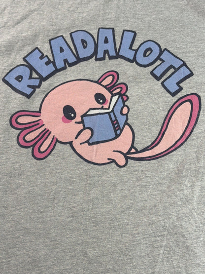 Readalotl Axolotl Reading Book Graphic Tee Womens 3XL Gray Port Company Kawaii
