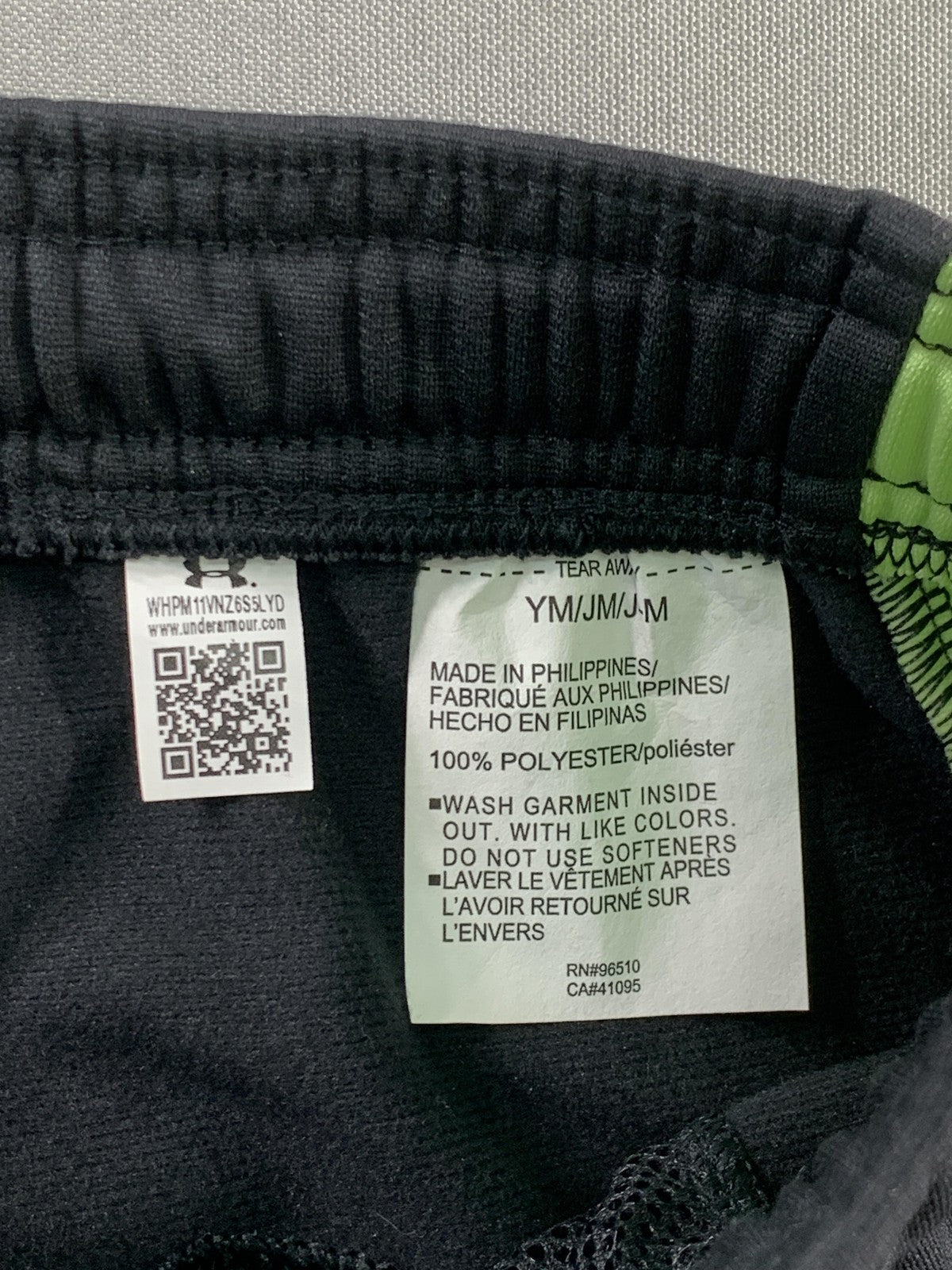 Under Armour Pants Youth Medium Black Neon Green Track Athletic Logo Drawstring