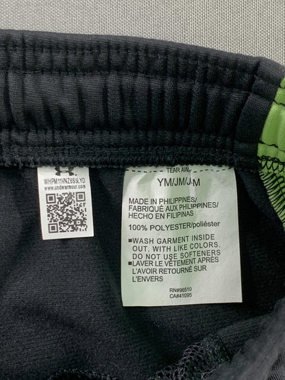 Under Armour Pants Youth Medium Black Neon Green Track Athletic Logo Drawstring