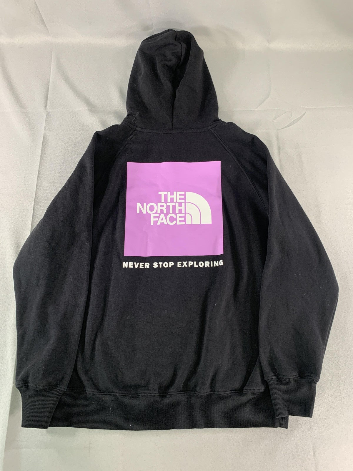 The North Face Hoodie Womens Large Black Purple Never Stop Exploring Graphic on