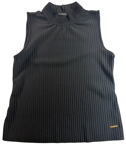 Marc New York Andrew Marc Womens M Black Ribbed Sleeveless Mock Neck Top Apparel