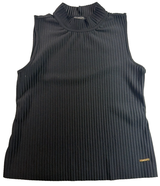 Marc New York Andrew Marc Womens M Black Ribbed Sleeveless Mock Neck Top Apparel