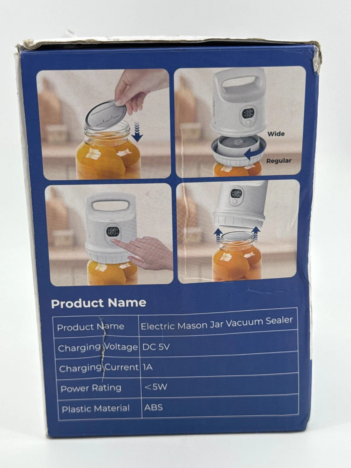 Electric Mason Jar Vacuum Sealer White USB Rechargeable Lid Kit Leak-Proof BPA-F
