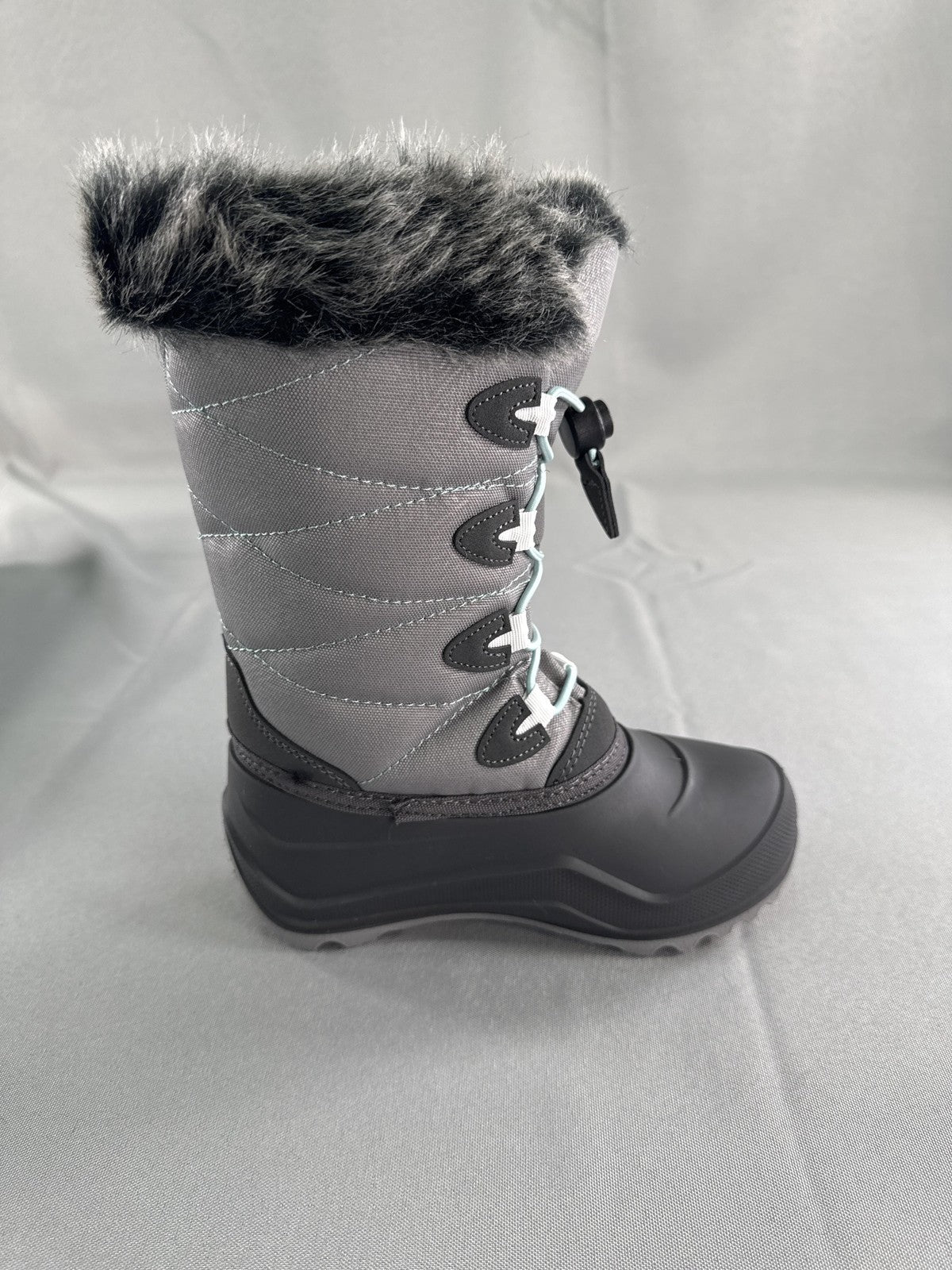 Kamik Snowangel Boots Kids Size 12 Charcoal Red Insulated Faux Fur Made USA