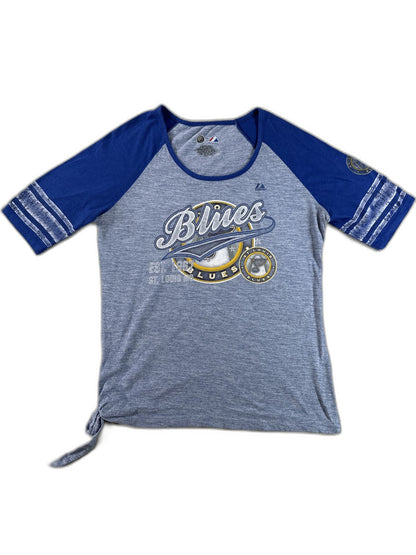 Majestic St. Louis Blues NHL Raglan Tee L Short Sleeve L/G/G Gray Cotton Womens