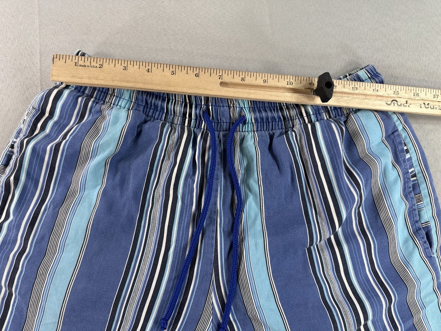 BARNEYS YORK Striped Elastic Waist Shorts M Blue 100% COTTON Regular Fit Men