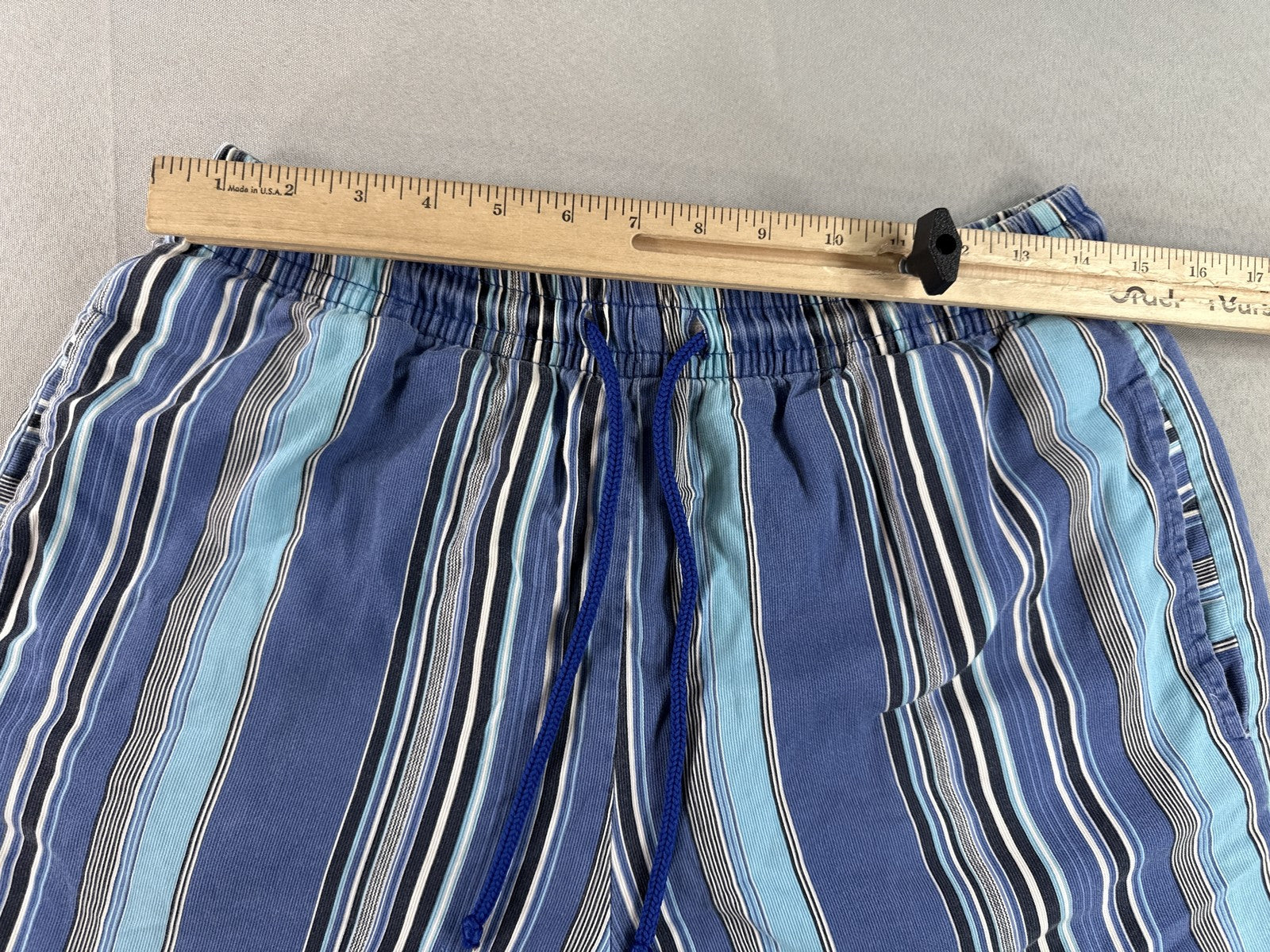 BARNEYS YORK Striped Elastic Waist Shorts M Blue 100% COTTON Regular Fit Men