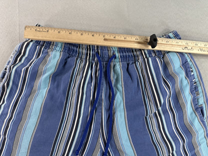 BARNEYS YORK Striped Elastic Waist Shorts M Blue 100% COTTON Regular Fit Men