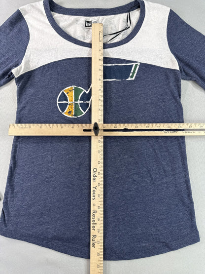 New Era Utah Jazz Long Sleeve Shirt M Navy Blue White Graphic Crewneck
