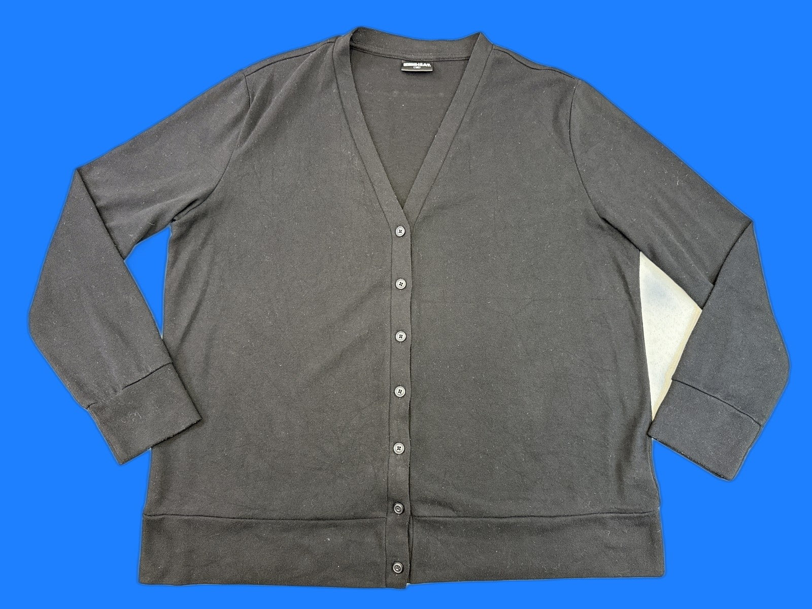 32 Degrees Heat Womens Black Neck Button Up Cardigan L/G Cotton Blend Long Solid