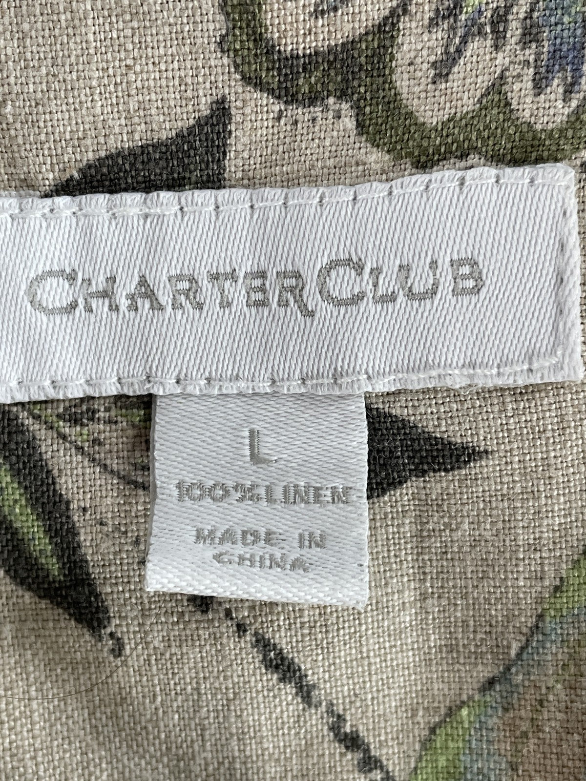 Charter Club Jacket Womens Large Beige Green Floral Linen Button Up Lightweight
