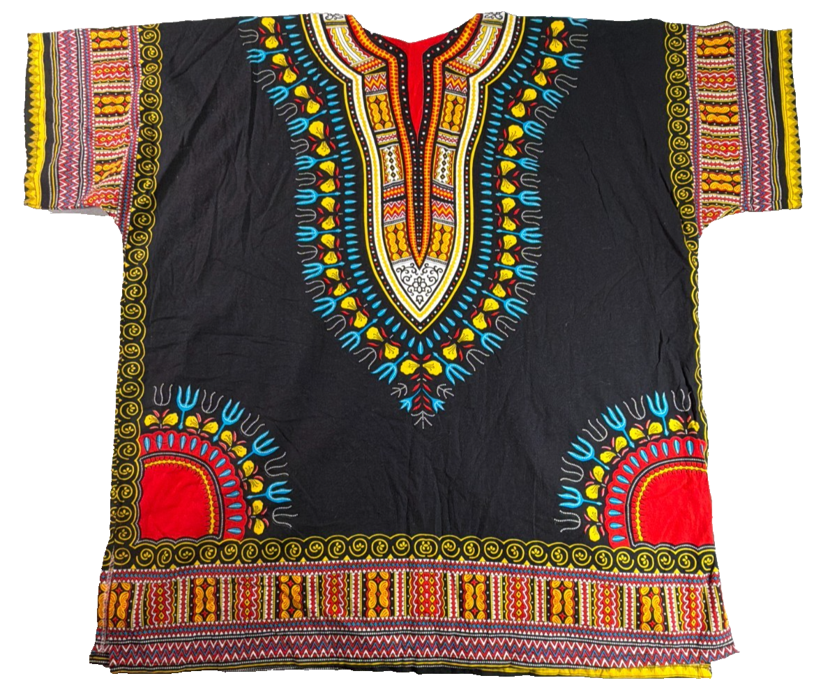 Dashiki African Print Unisex Black Multicolor Cotton Tunic Shirt Step In Style