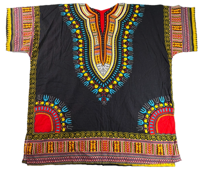 Dashiki African Print Unisex Black Multicolor Cotton Tunic Shirt Step In Style