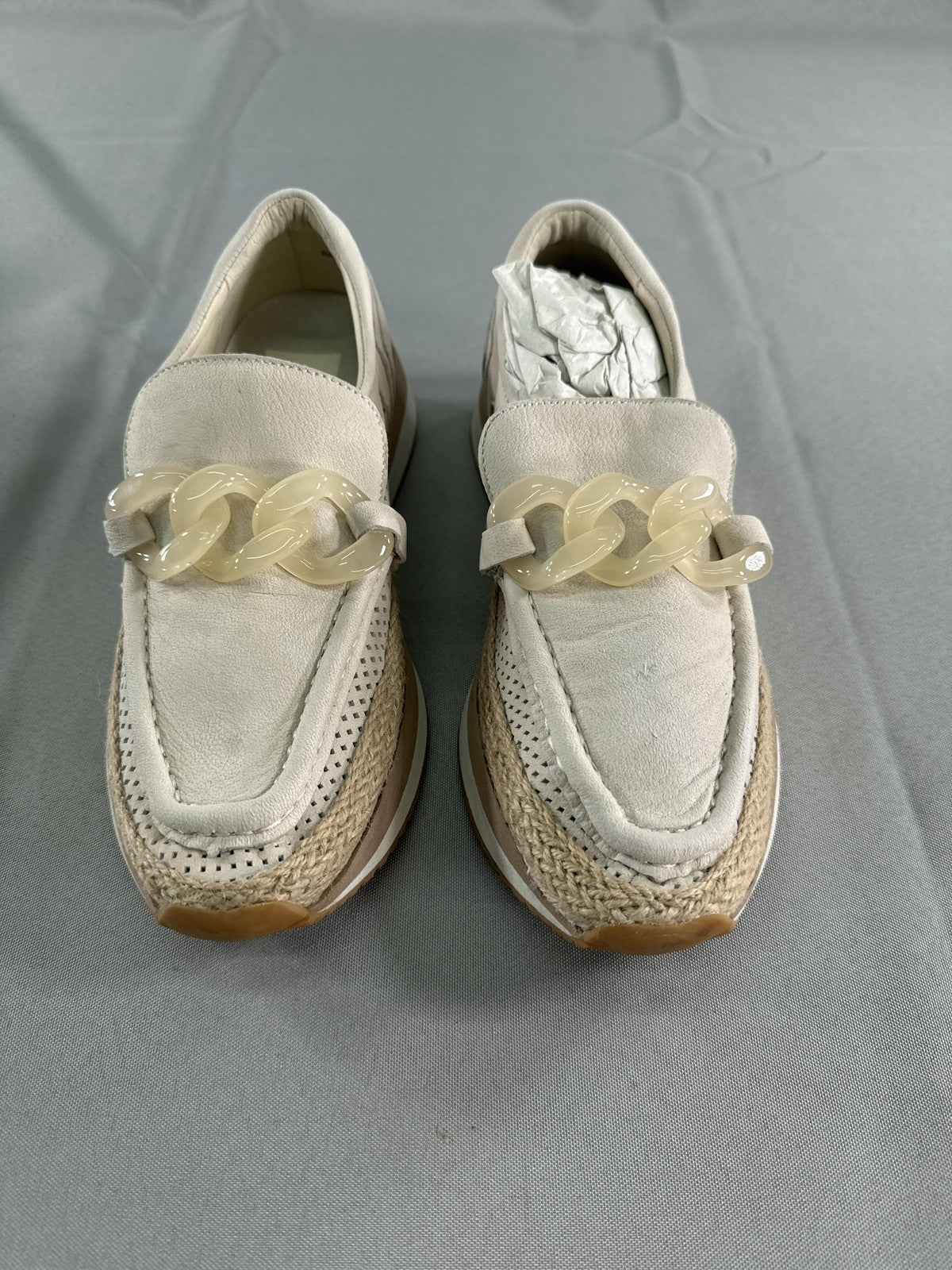 Dolce Vita Jadah Shoes Womens Size 8 Ivory Nubuck Chain Platform Loafers Slip On