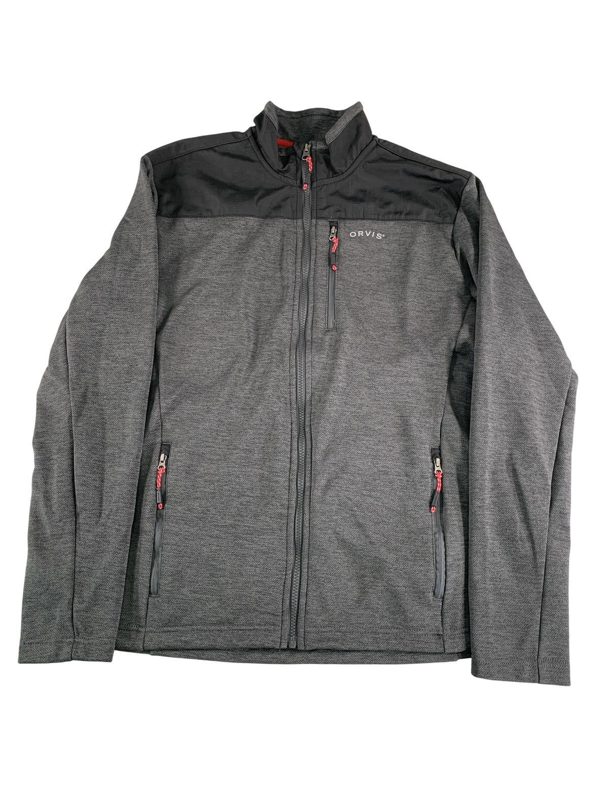 Orvis Jacket Mens Medium Gray Black Full Zip Performance Outdoor Layering Fleece