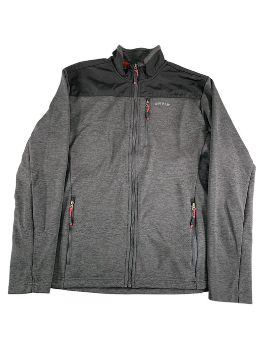 Orvis Jacket Mens Medium Gray Black Full Zip Performance Outdoor Layering Fleece