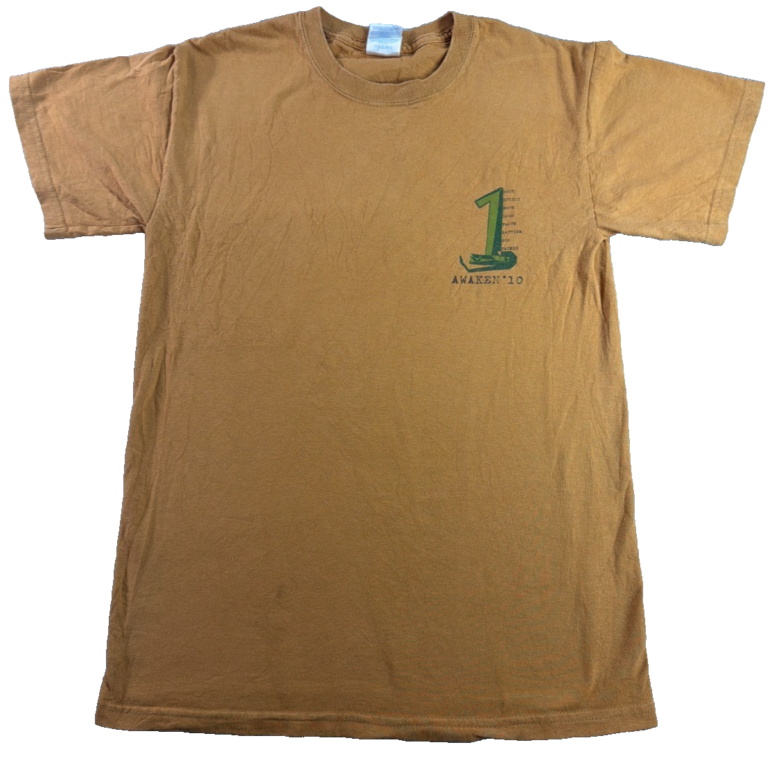 Awaken 10 Christian Youth Event Gildan Ultra Cotton Tan Gold Graphic Tee Small