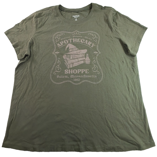 Torrid Apothecary Shoppe Womens 2X Green Salem 1692 Witch Halloween Tee Shirt