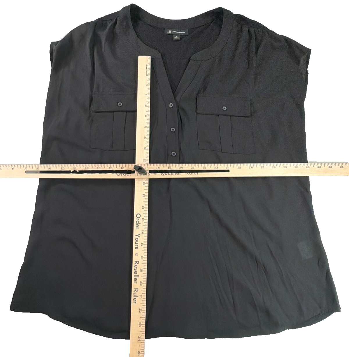 INC International Concepts Womens 2X Black Sleeveless Blouse Top Dual Pockets