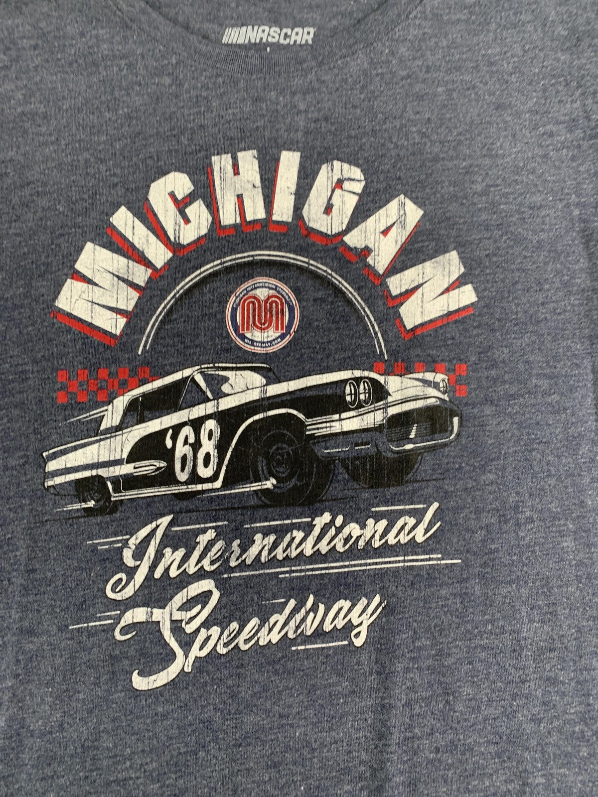 Michigan International Speedway Shirt Womens Large Blue NASCAR Racing Tee Car 68