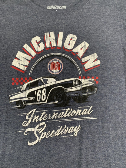 Michigan International Speedway Shirt Womens Large Blue NASCAR Racing Tee Car 68