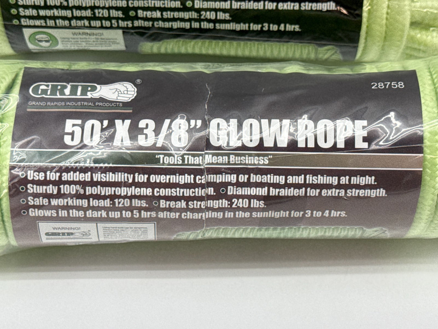 Grip Glow Rope 50FT 3/8 Polypropylene Green Glow In Dark Camping Boat Lot 2