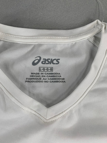 Asics Youth Volleyball Jersey L White Short Sleeve Spin Serve Tee 2054A016 NWT