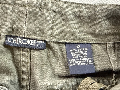 CHEROKEE Cargo Pants Mens 12 Olive Green 100% Cotton Relaxed Fit Convertible