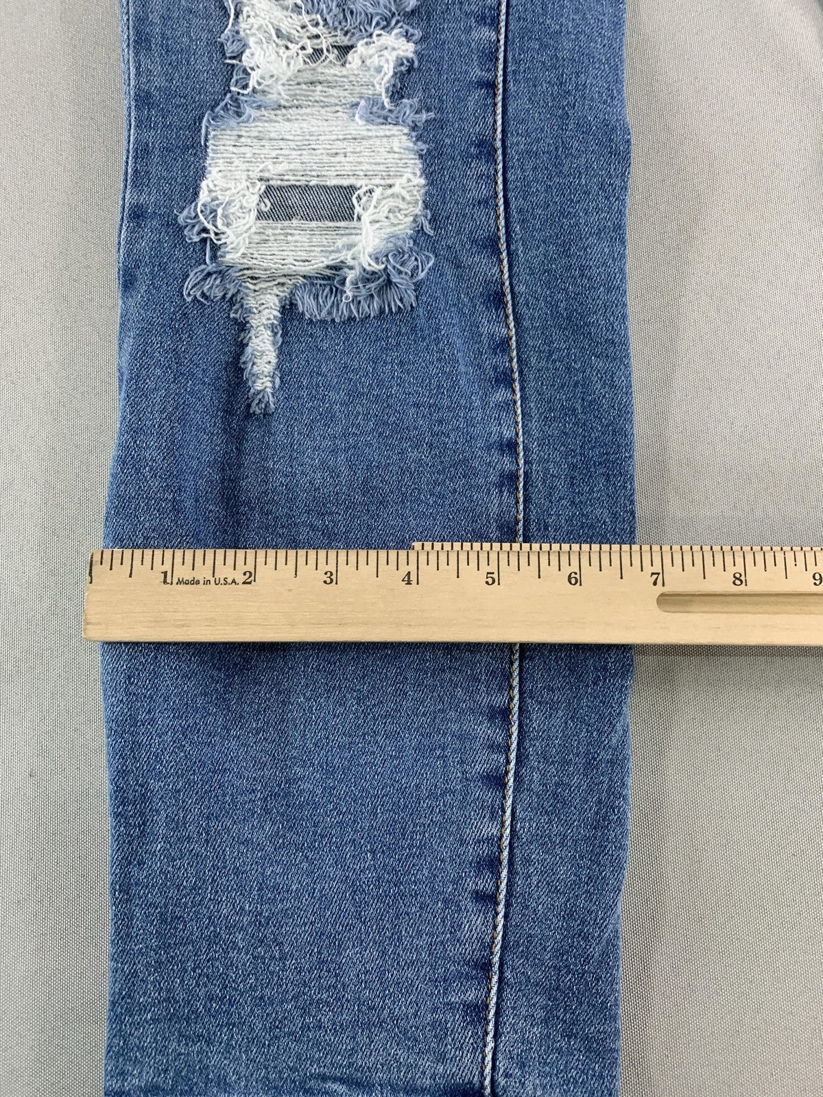 Wax Jean Jeans Womens 7 High Rise Skinny Distressed Stretch Ripped Medium Wash