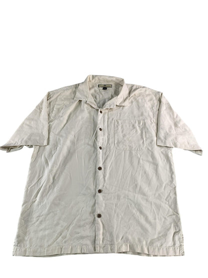 Tommy Bahama Shirt Mens XL Beige Silk Relax Button Up Palm Tree Camp Casual 100