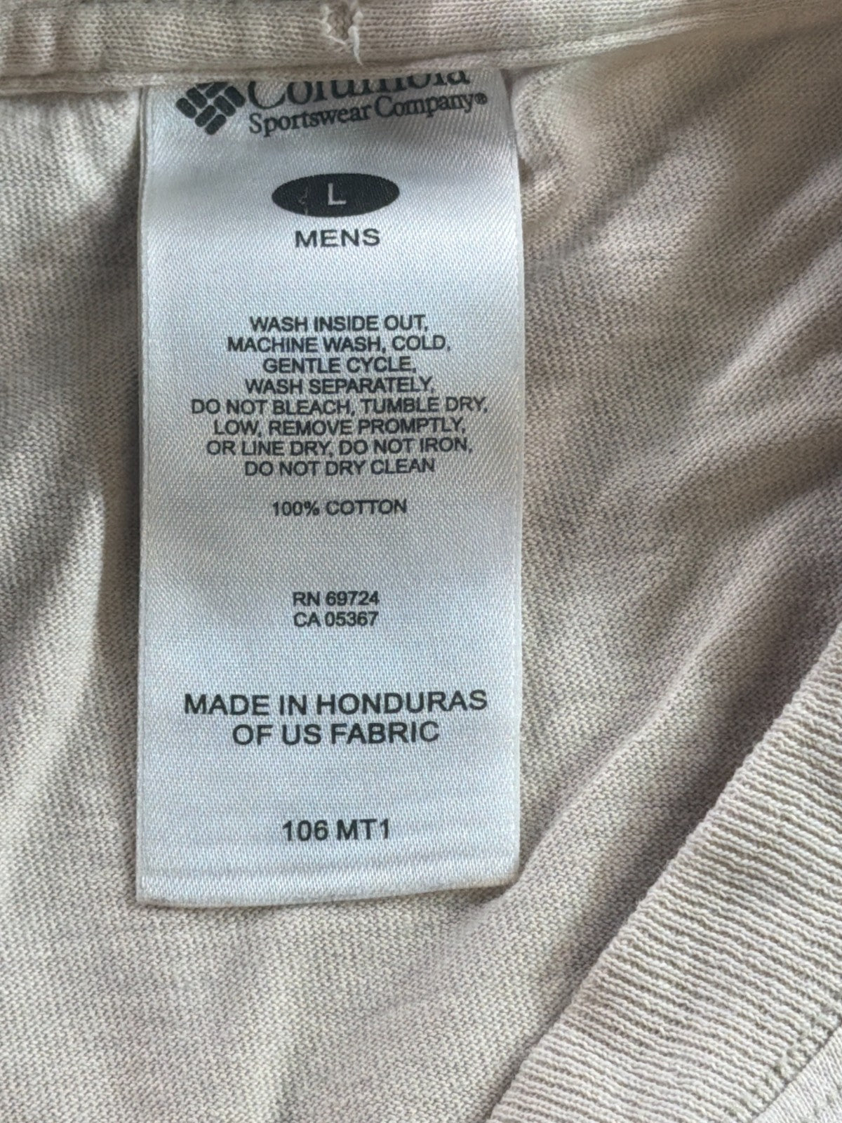 Columbia Sportswear Mens Large Cream Logo Graphic Tee Short Sleeve 100% Cotton