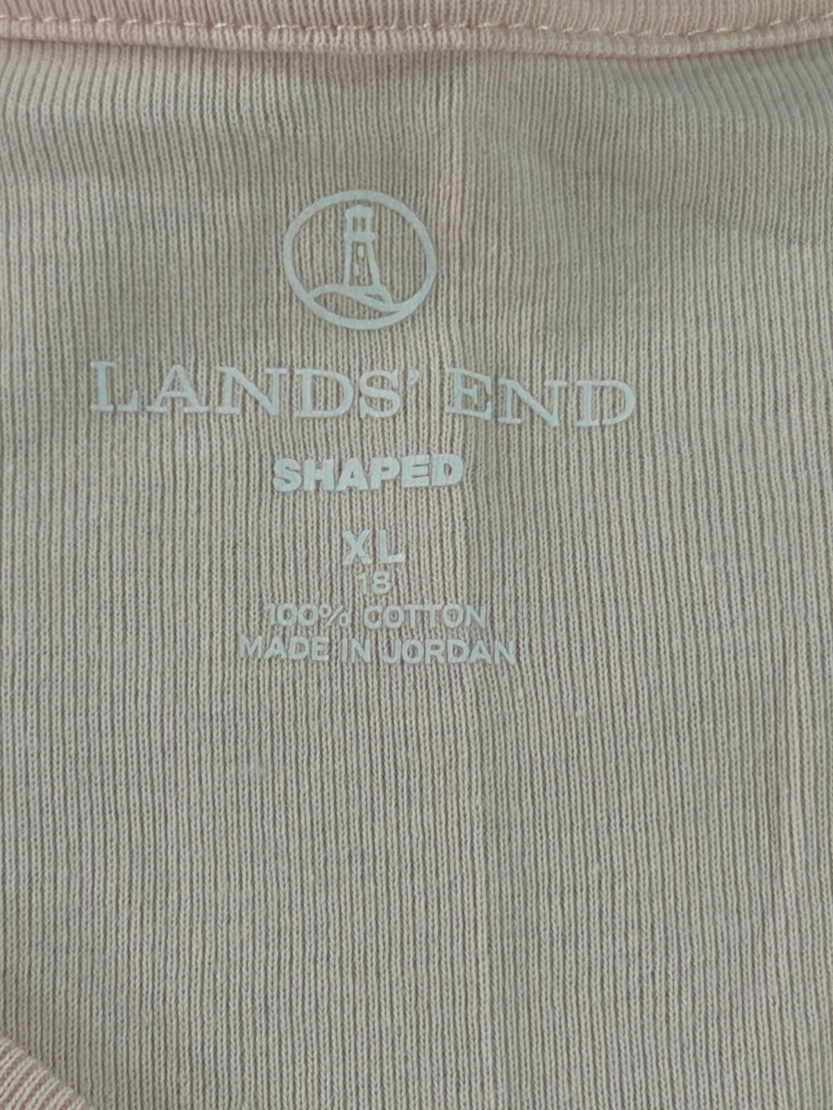 Lands End Shaped Womens XL Pink Blush V-Neck Long Sleeve Cotton Tee Shirt Top