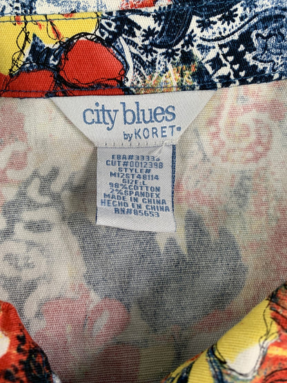 City Blues by Koret Jacket Womens Large Floral Zip Up Casual Retro Print 98 NWT