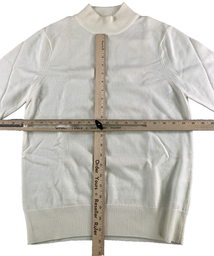Sandro Paris Women XS Ivory Mock Neck Fine Knit Pullover Sweater Minimalist