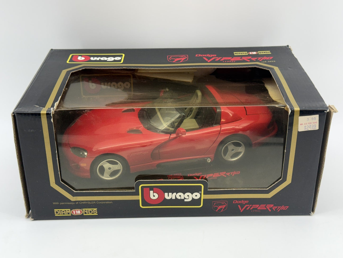 Bburago Dodge Viper 1:18 Scale Diecast Model Car Red Metal Detailed Interior Die